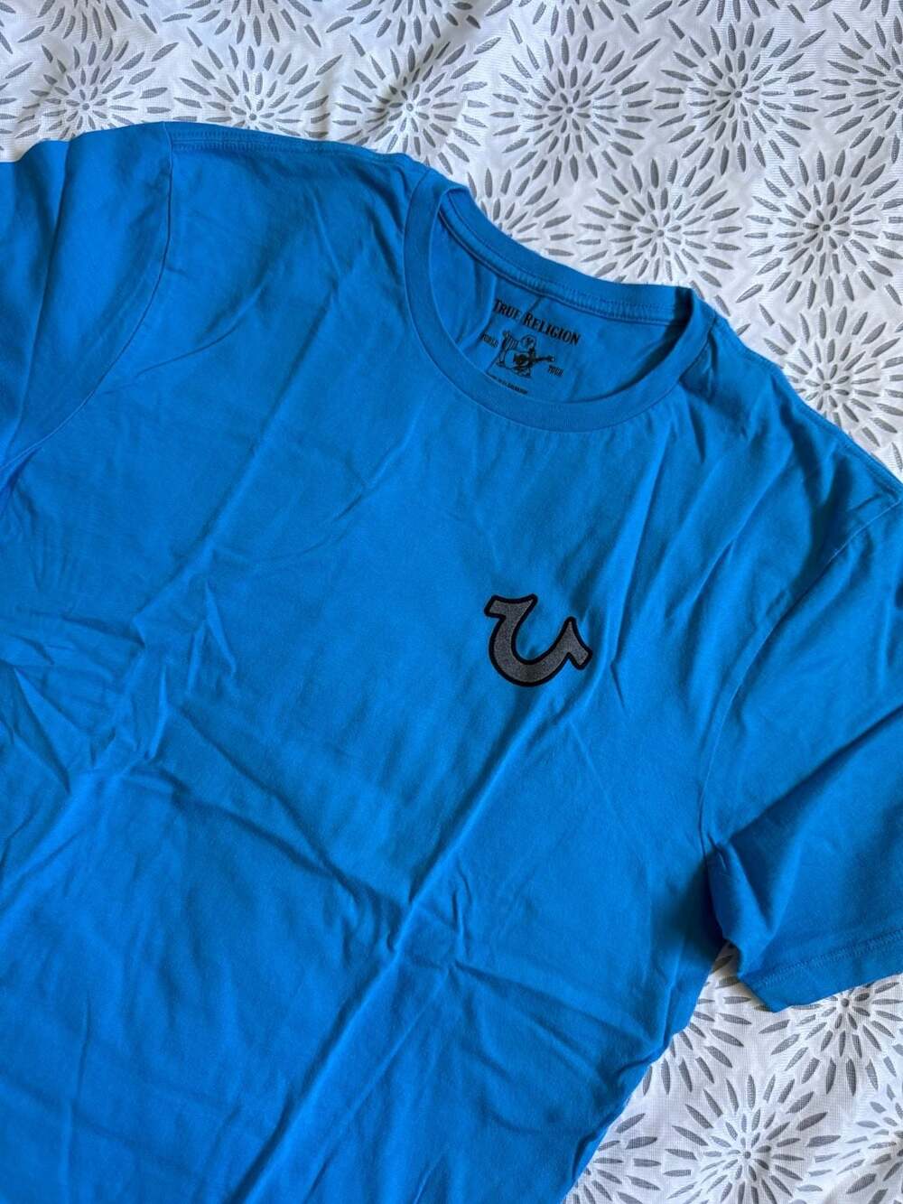 True Religion Men's L Buddha Graphic Crew Neck T-Shirt Blue